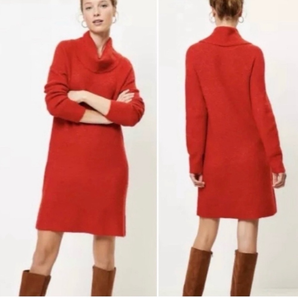 LOFT Cowl Neck Sweater Dress Tamale Red Orange